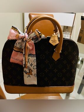 Tan & Brown monogram dome satchel inspired fashion bag & scarf
